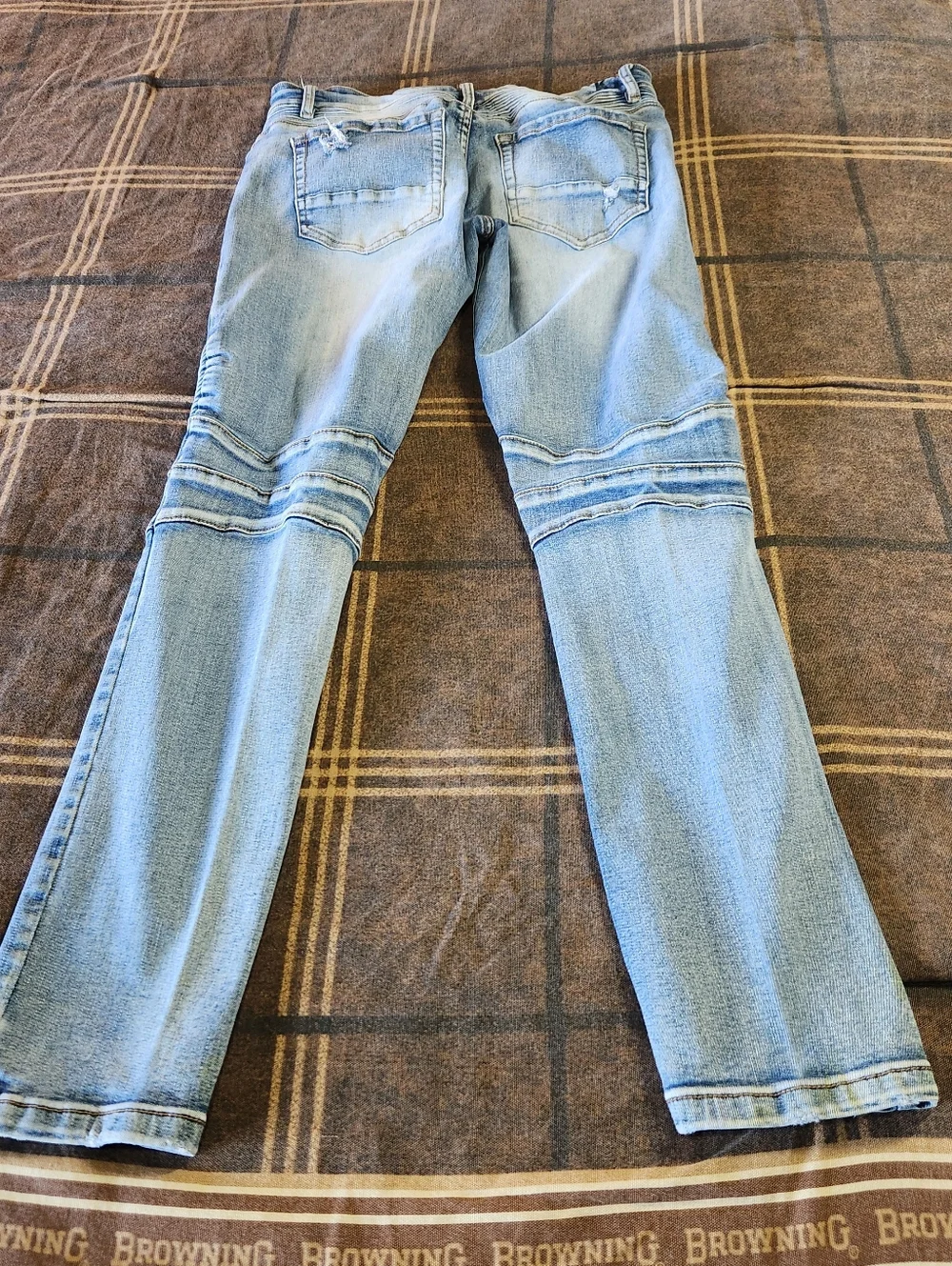 Kilogram Mens Moto Biker Jeans Light Wash Distressed Slim‎ Fit Blue Sz 34 Ribbed